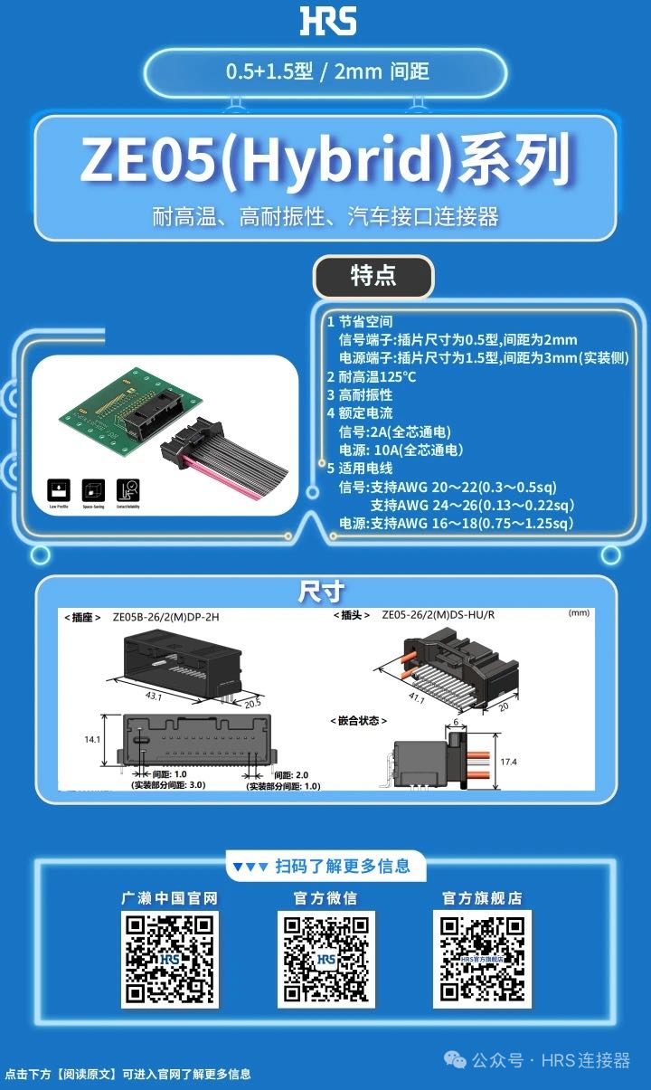 【產品推薦】耐高溫、高耐振性、汽車接口、電源信號混合型連接器ZE05系列